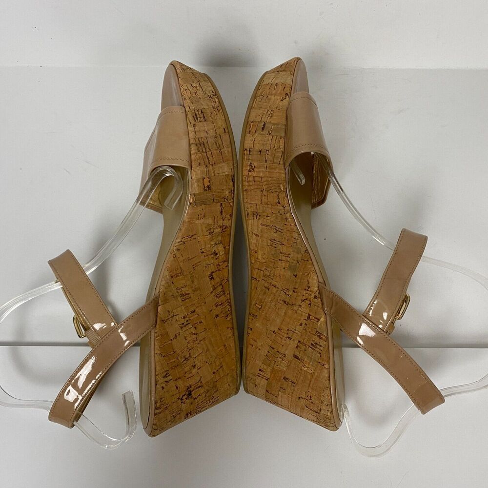 Stuart Weitzman Sandals Womens 10 Beige Cork Platform Wedge Slingback Patent - Picture 6 of 11